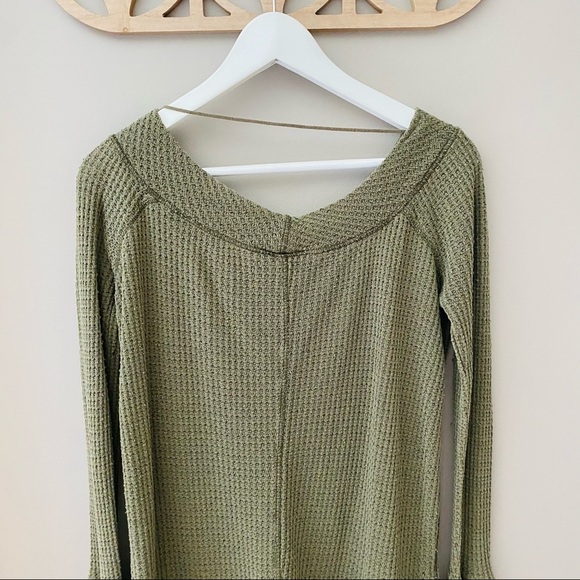 Free People Waffle Knit Split Hem Tunic Top Green Sz Medium - Picture 6 of 8